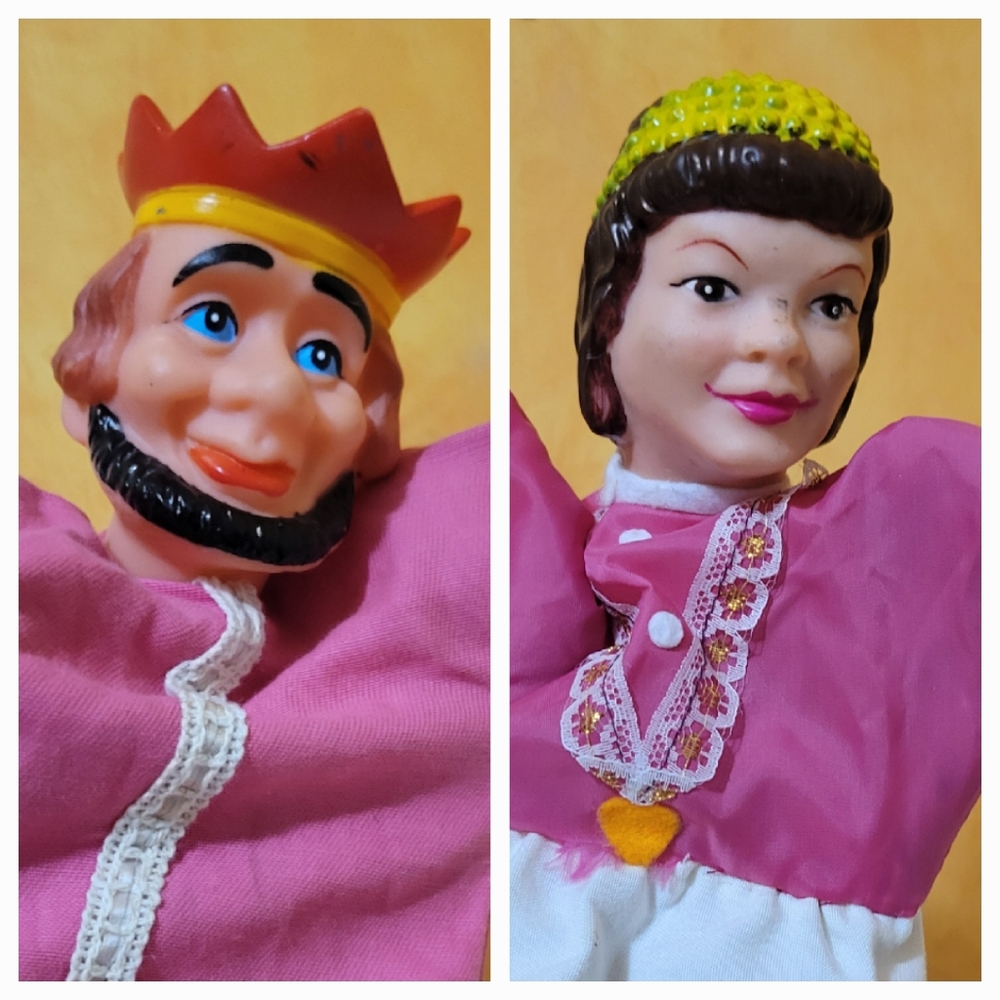 Retro Set of Rubber Head Hand Puppets Mr. Rogers King & Queen -